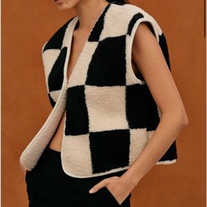 Source Unknown Trendy Checked Shearling vest